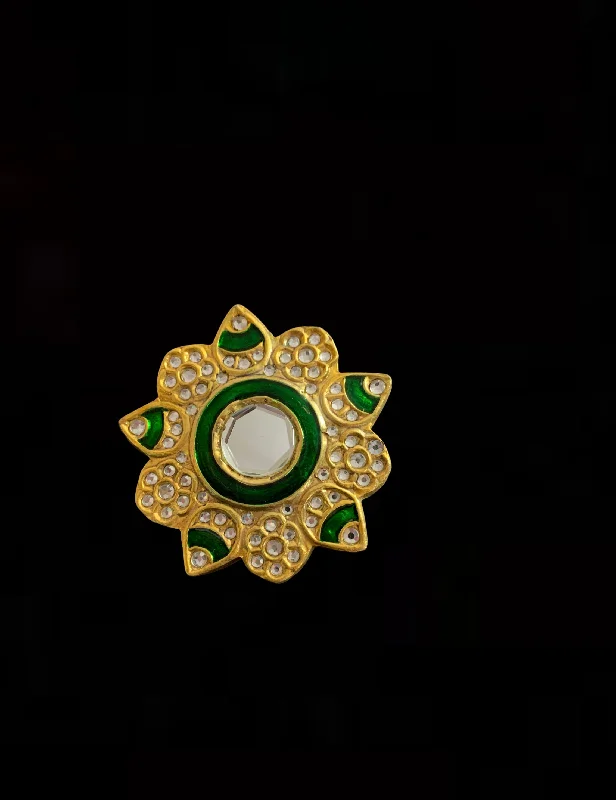 women’s heart-shaped diamond ring-DJR57 Dua arsi with meenakari ring - green  ( SHIPS IN 4 WEEKS  )