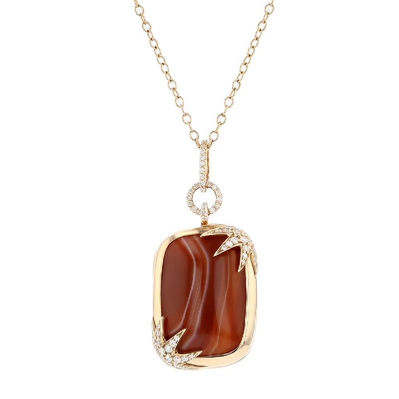 women’s diamond heart necklace-Red Lace Agate and Diamond Locket Necklace