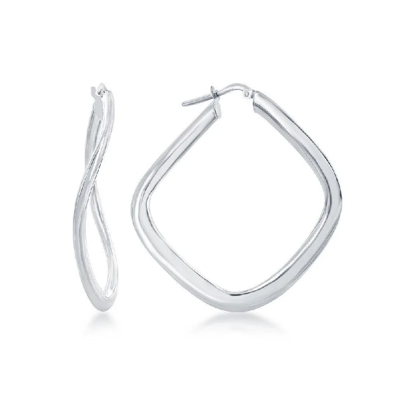 women’s vintage drop earrings-Sterling Silver Rhodium Plated Twisted Diamond-Shaped Earrings