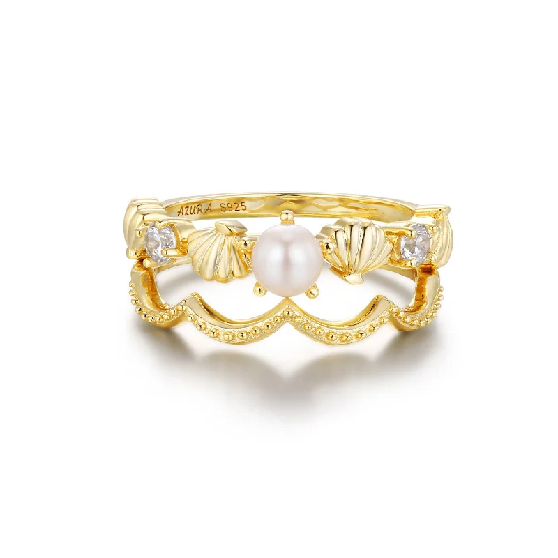 women’s floral ring-Pearl Lagoon Ring Set (Yellow Gold)