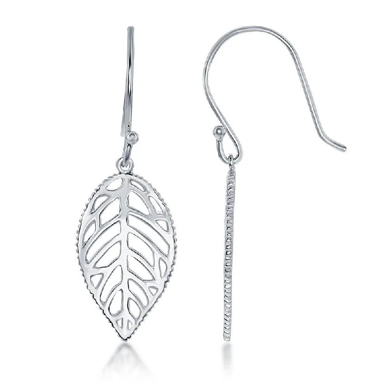 women’s gold earrings-Sterling Silver Open Leaf with Fish hook Earrings