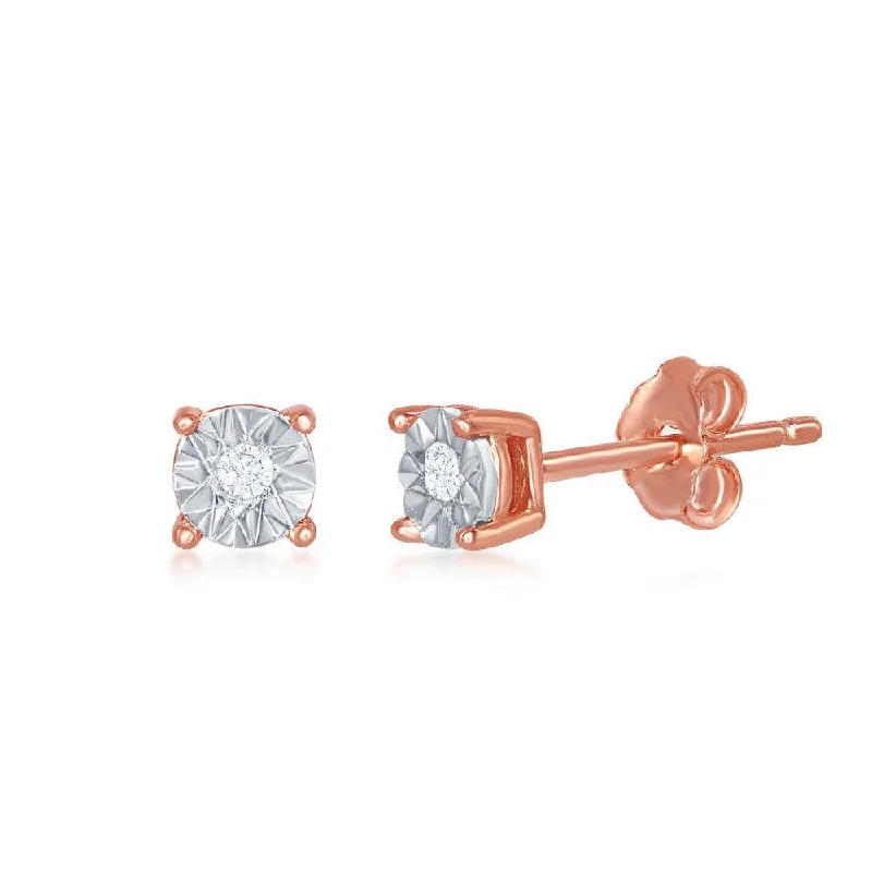 women’s trendy earrings-Sterling Silver 4mm Rose Gold Diamond Earrings