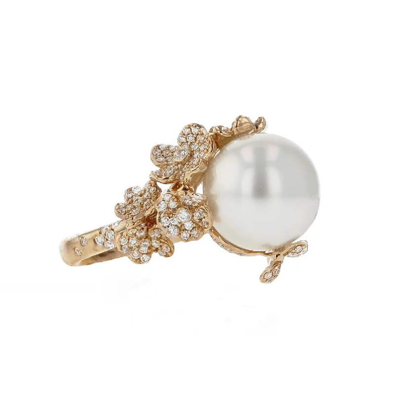 Cherry Blossom White South Sea Pearl Diamond Ring