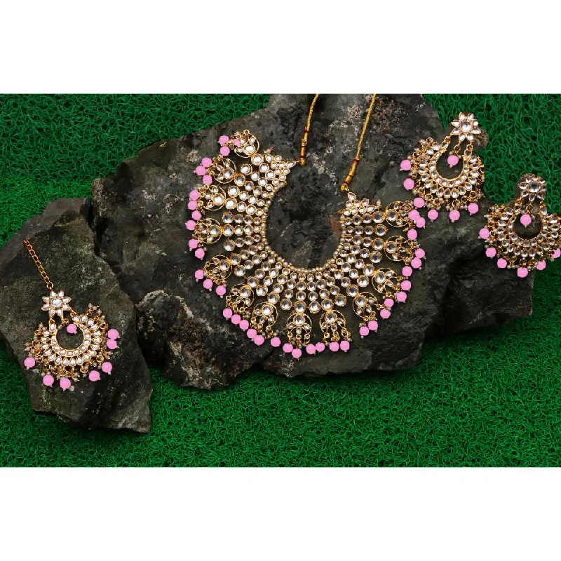 women’s pendant necklace-Darshana Jewels Kundan Stone & Beads Gold Plated  Necklace Set