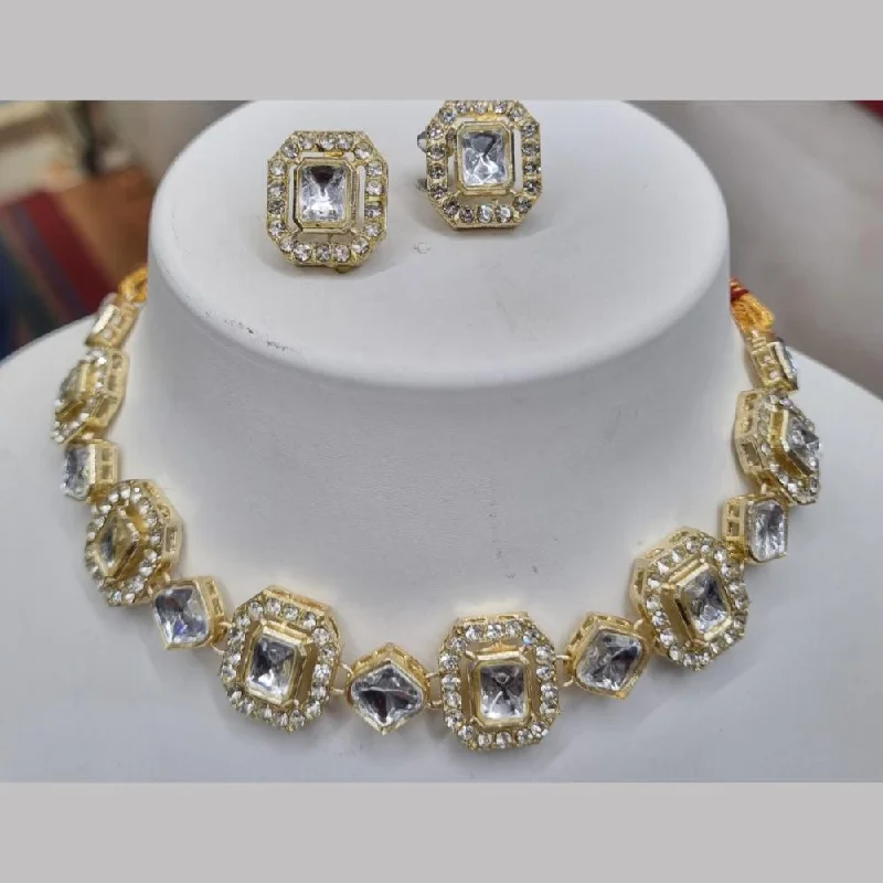 women’s cubic zirconia necklace-Naitika Arts Gold Plated Kundan Stone And Austrian Stone Choker Necklace Set