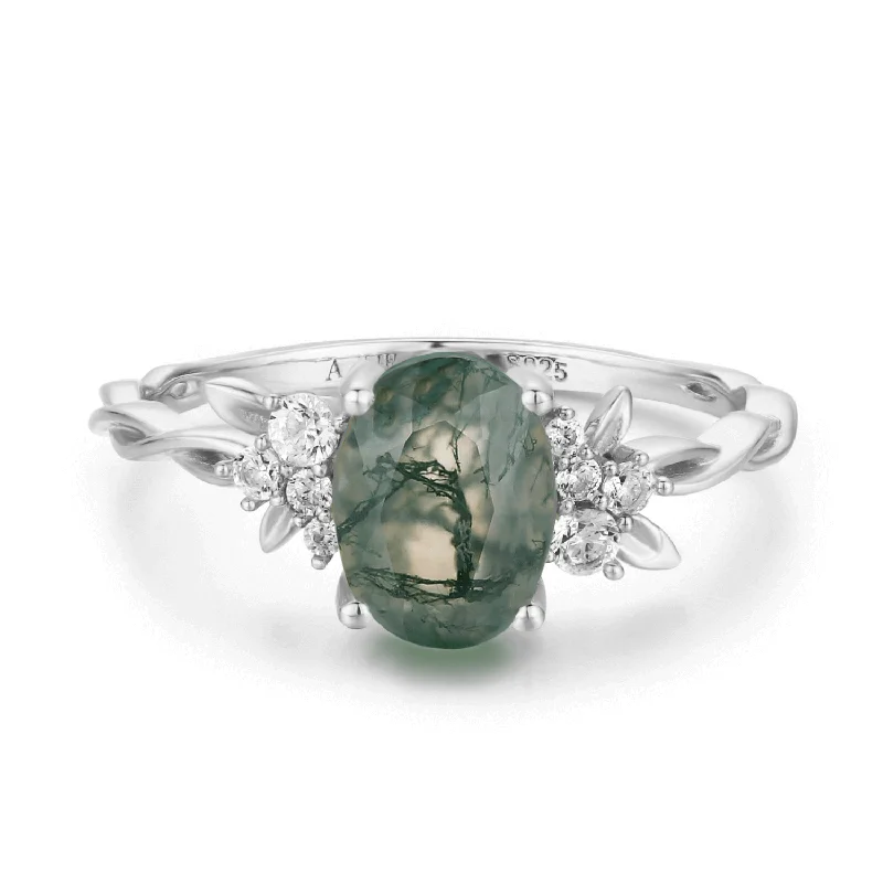 women’s moonstone ring-Enchanted Garden Moss Agate Ring©