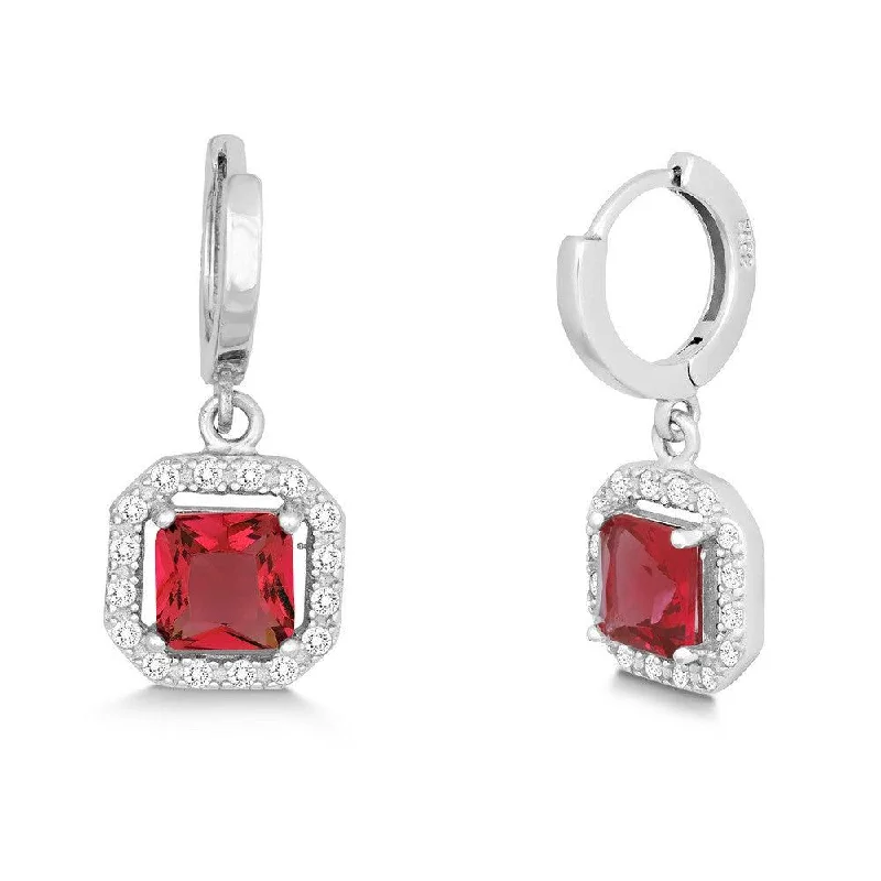 women’s black diamond earrings-Sterling Silver Dangling Red CZ Micro Pave Earrings