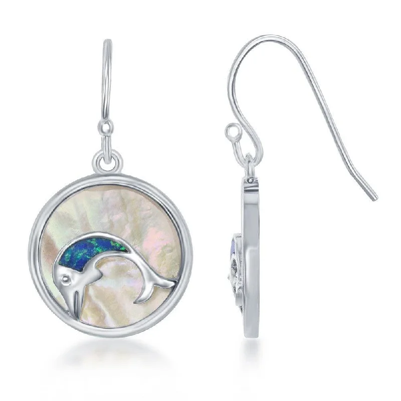 women’s trendy hoop earrings-Sterling Silver Blue Inlay Opal Dolphin Earrings