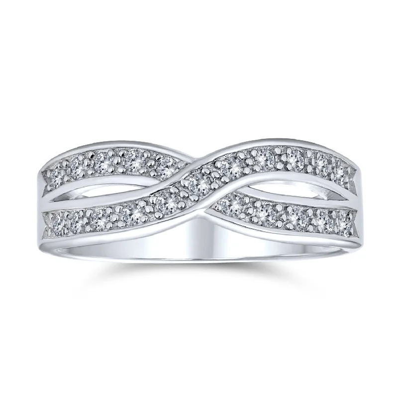 women’s stylish ring-CZ Le Circle Twist Pave Cocktail Statement Ring Criss Cross Infinity Band Sterling Silver