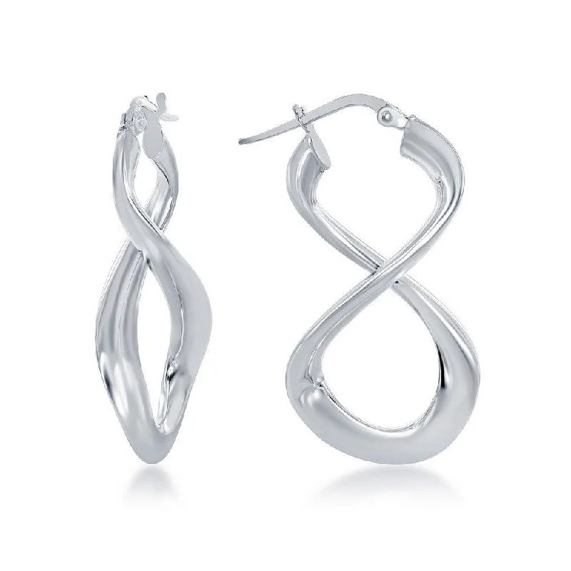 women’s statement drop earrings-Sterling Silver Rhodium Plated Large Script Infinity Design Earrings