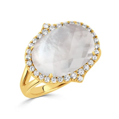 18K Gold Quartz & Pearl Diamond Ring