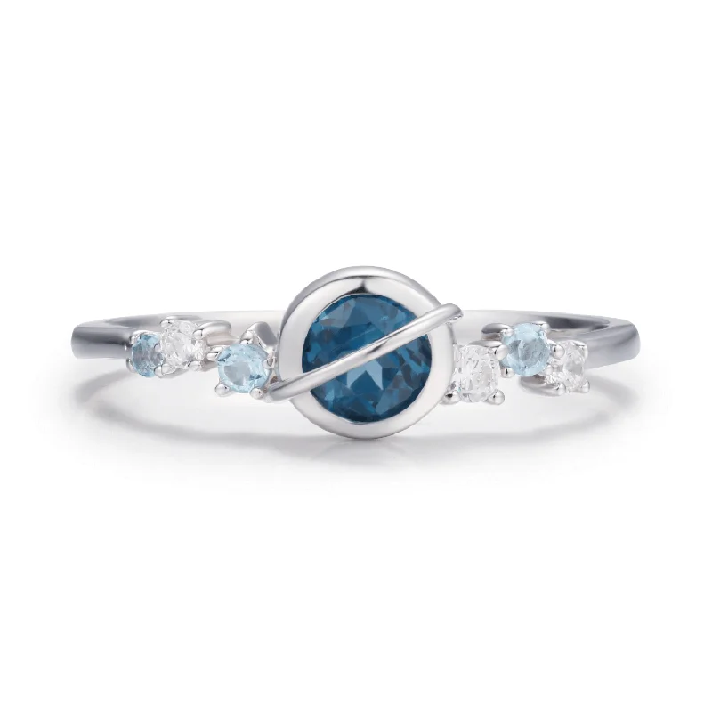 women’s chunky ring-Planet London Blue Topaz Ring