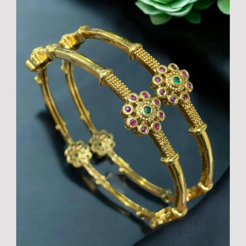 women’s emerald diamond engagement rings-women’s luxury gold bracelet-Sona Creation Gold Plated Pota Stone Bangle Set