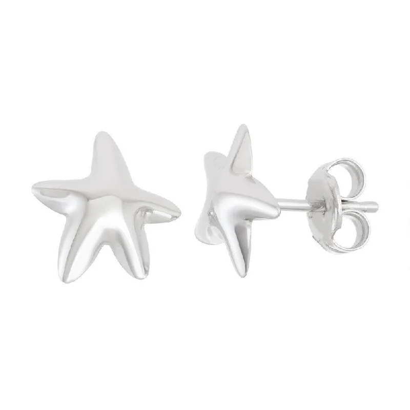 women’s clip-on earrings-Sterling Silver Shiny Starfish Stud Earrings