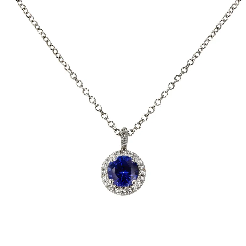 women’s luxury necklace-Sapphire and Diamond Halo Pendant Necklace