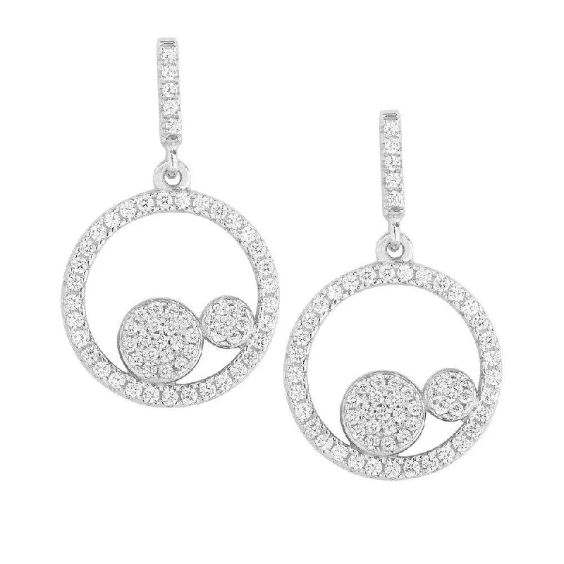 women’s heart-shaped earrings-Sterling Silver Two Center CZ Circles Earrings