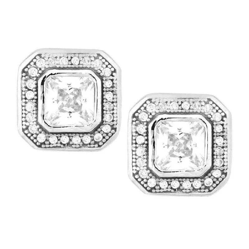 women’s large hoop earrings-Sterling Silver Micro Pave Border Square Earrings