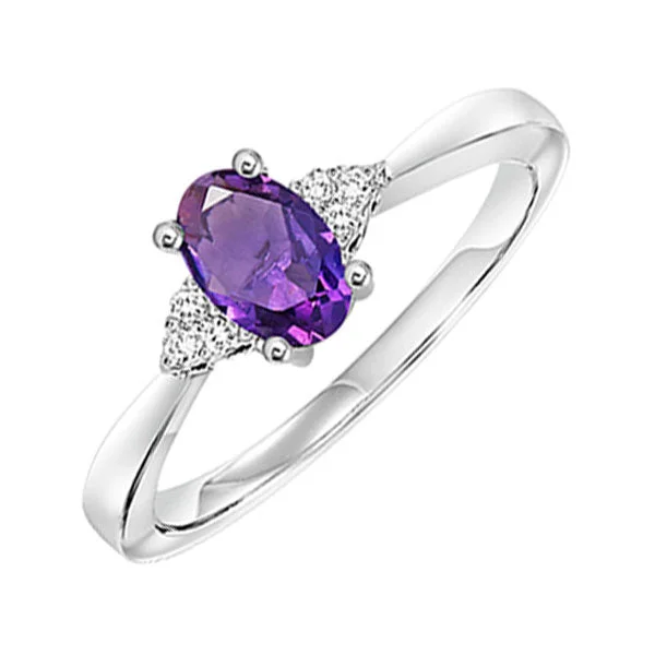 10K White Gold Amethyst Diamond Ring