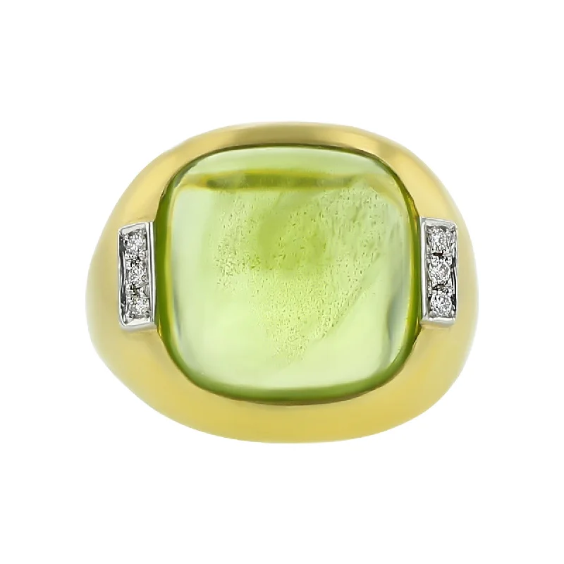 18K Yellow Gold and Platinum Peridot Diamond Ring