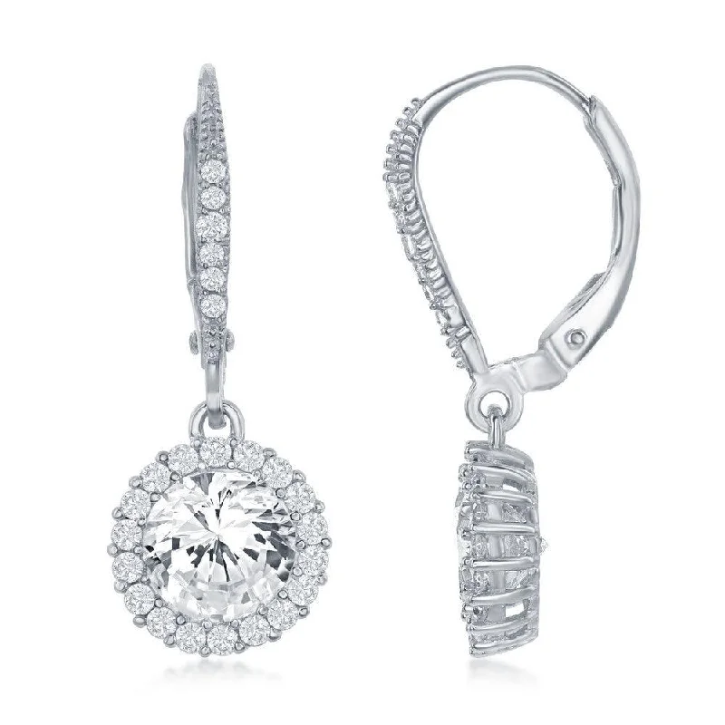 women’s double stud earrings-Sterling Silver Large CZ Dangling Earrings