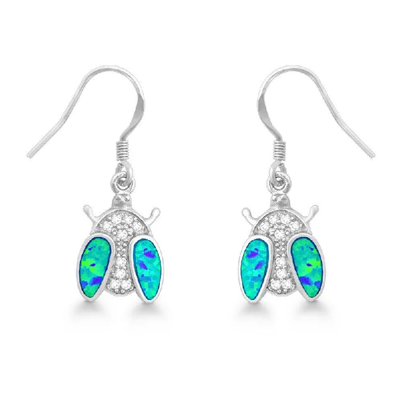 women’s luxury hoop earrings-Sterling Silver Blue Inlay Opal CZ Ladybug Earrings