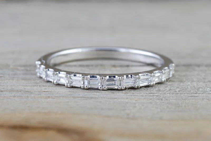 Baguette Cut Diamond Ring Prong Set Straight Band 2mm