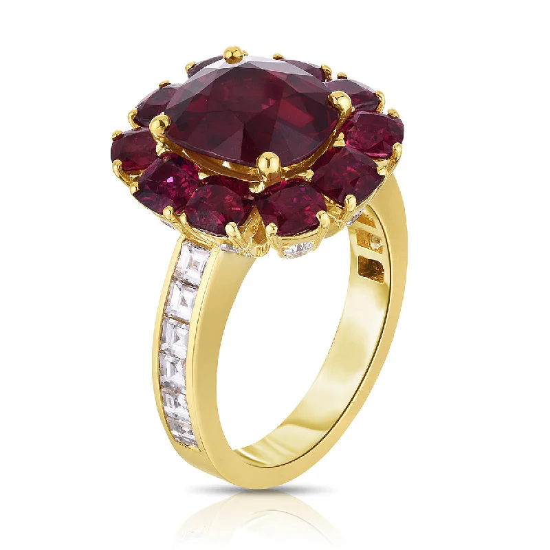 Cushion Rubies and Square-cut Diamond Ring