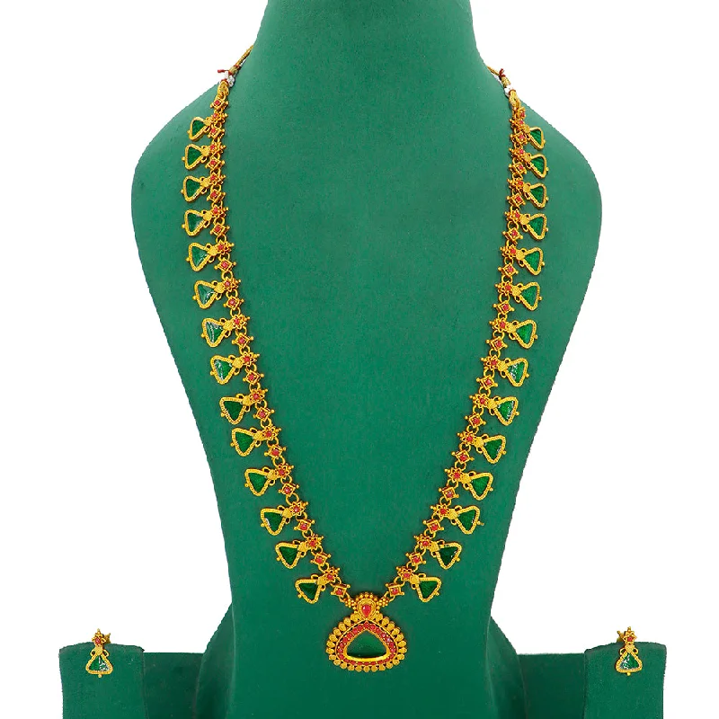 women’s vintage gold necklace-Mahavir Gold Plated Pota Stone Long Necklace