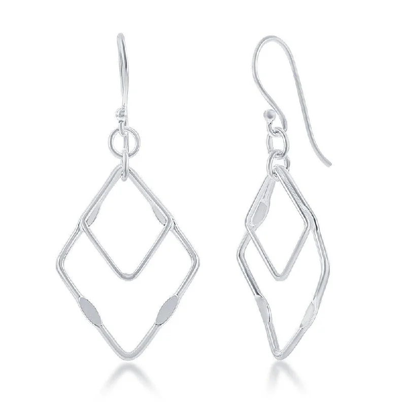 women’s sapphire earrings-Sterling Silver Double Open Square Earrings