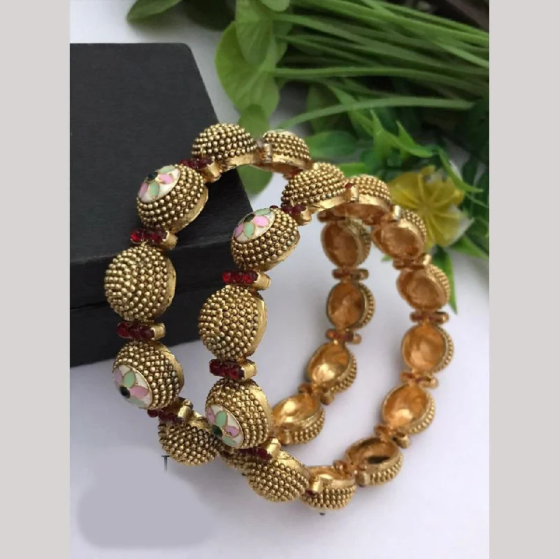 women’s affordable engagement rings with diamonds-women’s chic bangle-FS Collections Gold Plated Pota Stone Meenakari Bangles Set