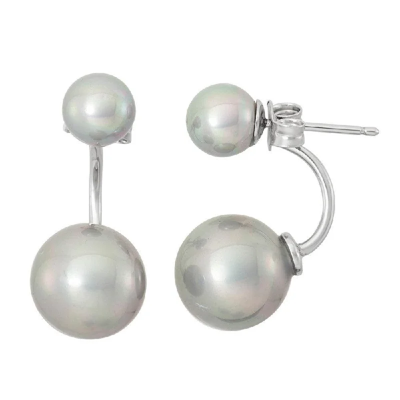 women’s pearl hoop earrings-Sterling Silver Grey Pearl Ear Cuff Stud Earrings