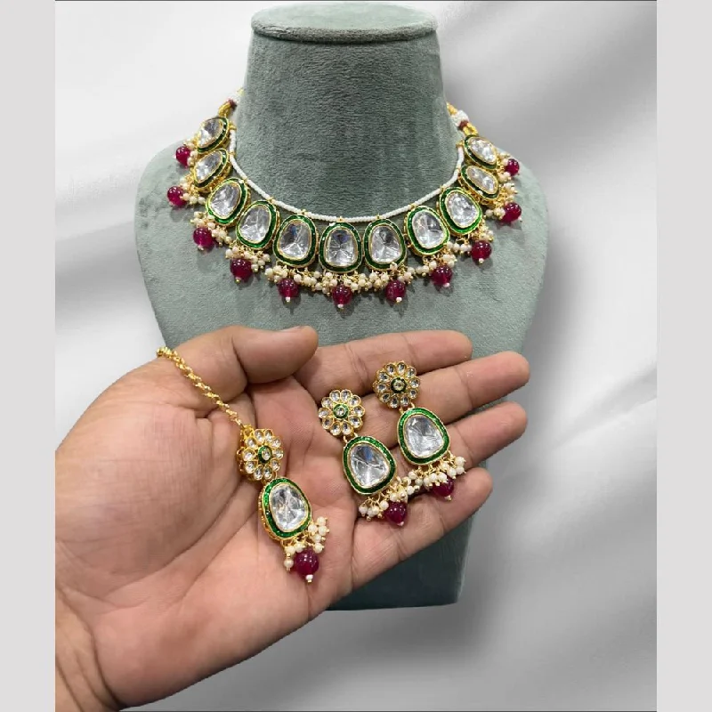 women’s pendant necklace-Hira Collections Gold Plated Kundan Stone And Pearls Choker Necklace Set