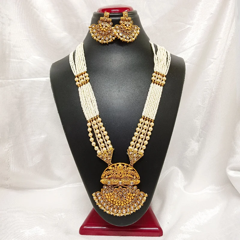 women’s luxury necklace-Darshana Jewels Gold Plated Kundan Stone And Pearls Long Necklace Set