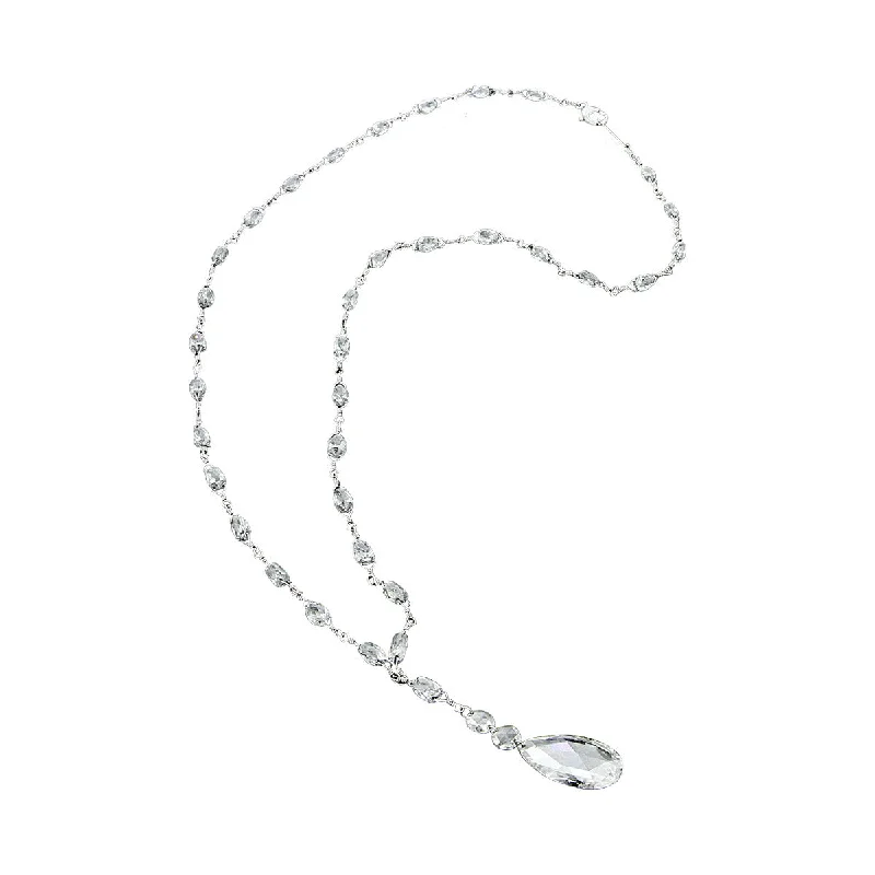 women’s custom necklace-Rose and Briolette Cut Diamond Lavaliere Necklace