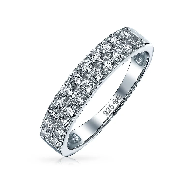 women’s personalized ring-Cocktail Statement Ring: Micro Pave CZ Stackable Wedding Band in Sterling Silver