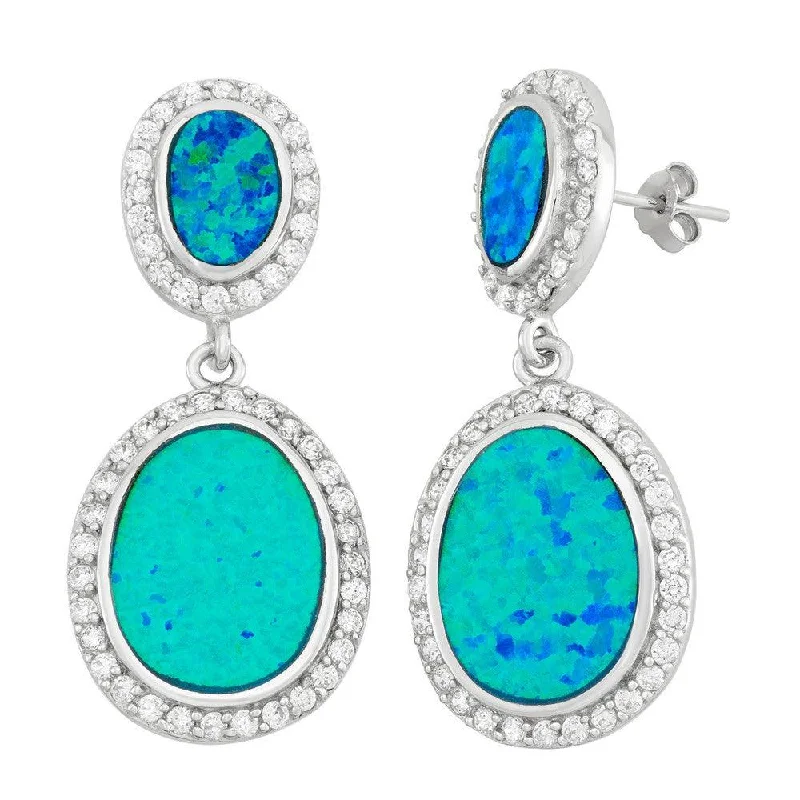 women’s luxury statement earrings-Sterling Silver Blue Inlay Opal with CZs Earrings