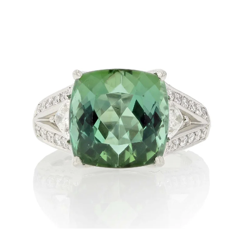 Platinum Green Tourmaline Diamond Ring