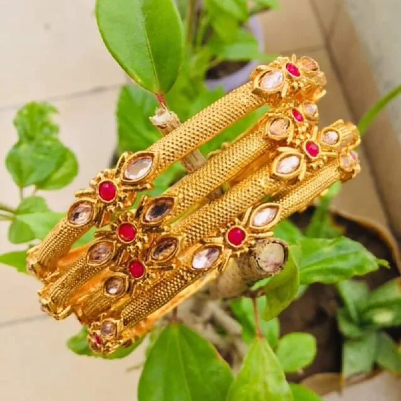 women’s halo diamond engagement rings-women’s diamond tennis bangle-Sanshray Gold Plated Kundan Stone Bangles Set