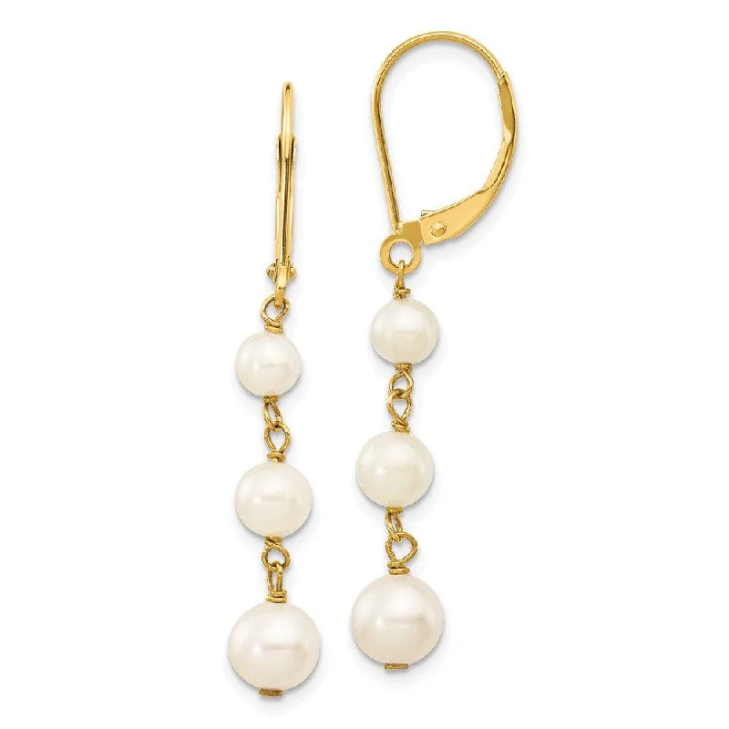 women’s gold stud earrings-14k 4-6mm White Semi-round FW Cultured Pearl Gaduated Leverback Earrings