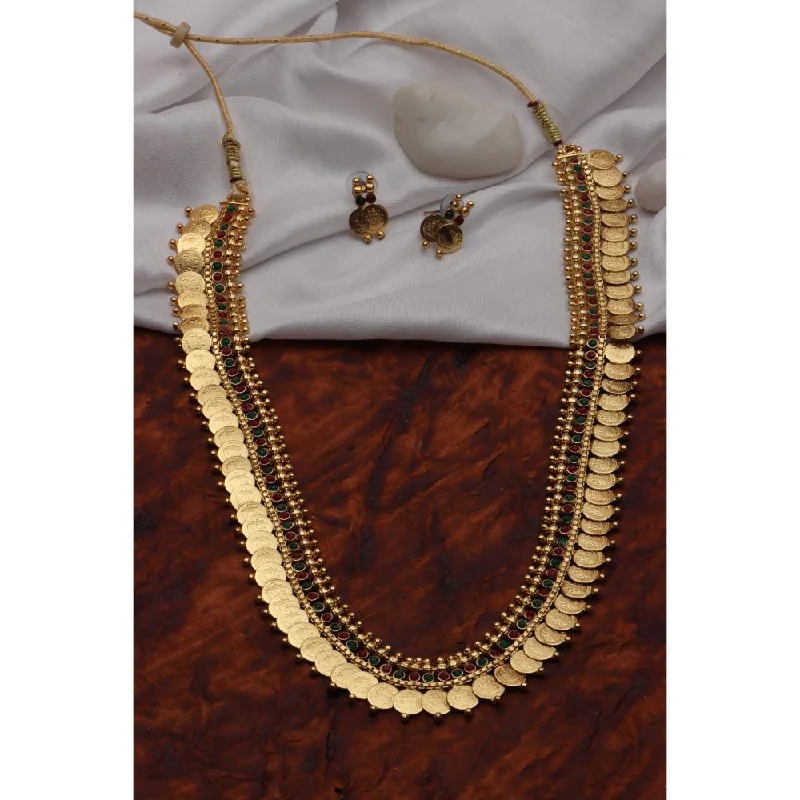 women’s silver necklace-Darshana Jewels Gold Plated Pota Stone Long Necklace Set