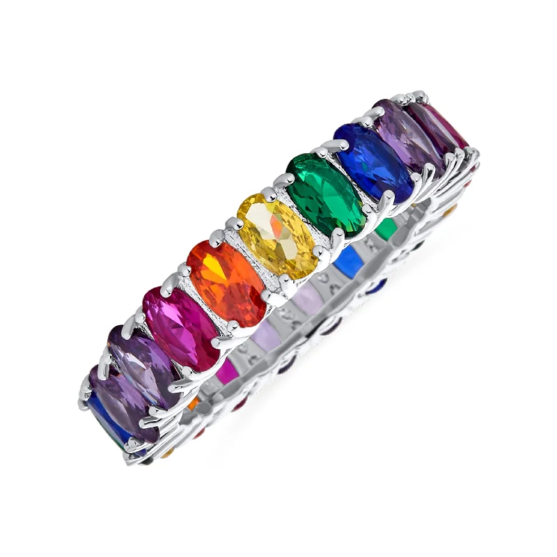 women’s vintage ring-Cubic Zirconia Rainbow Cocktail Statement Ring Sterling Silver Stackable Band