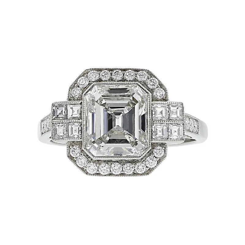 Platinum Emerald-cut and Asscher Diamond Ring