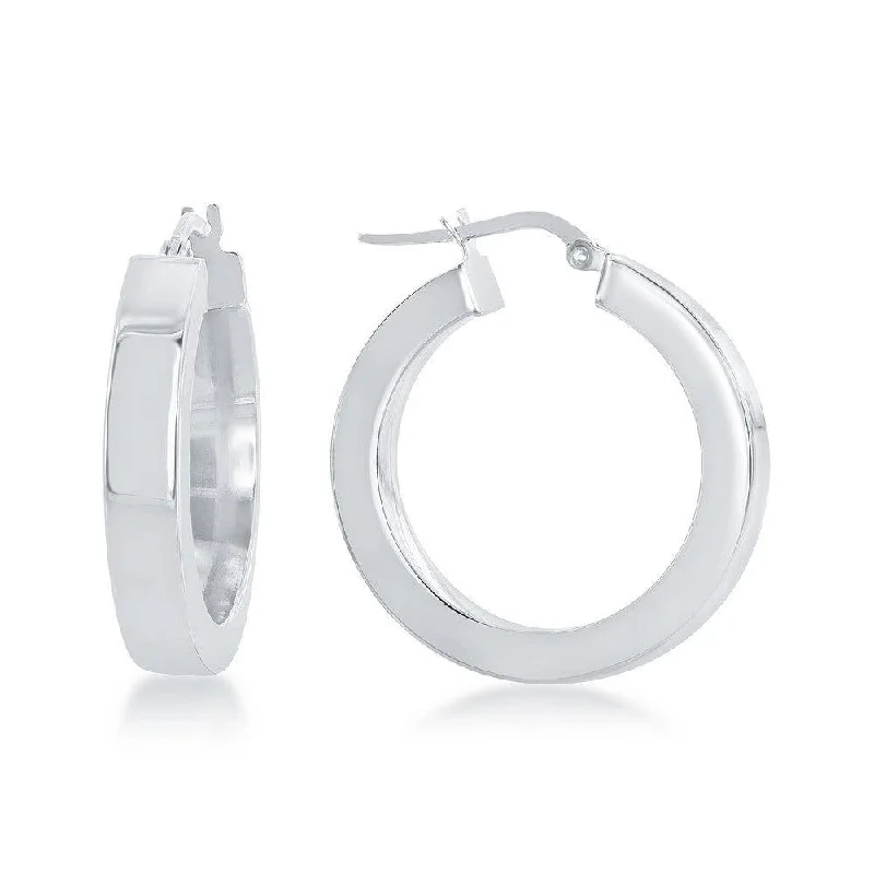 women’s square earrings-Sterling Silver Rhodium Plated Square Hollow Hoop Earrings