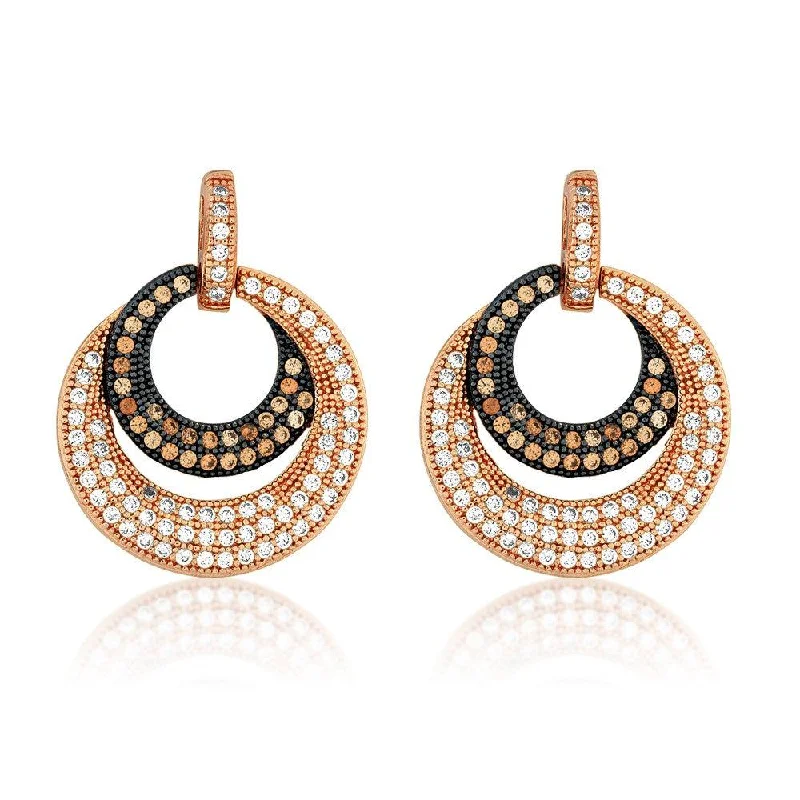 women’s gold drop earrings-Sterling Silver Rose Gold Circle with Pave Earrings