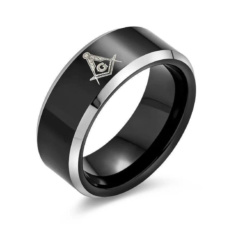 women’s infinity ring-Square & Compass Freemason Tungsten Wedding Band Ring for Men Silver Tone Comfort Fit