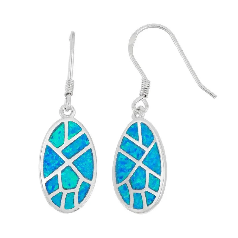 women’s birthstone earrings-Sterling Silver Blue Inlay Opal Oval Earrings