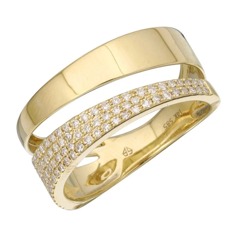 14K Yellow Gold Crossover Pave Diamond Ring