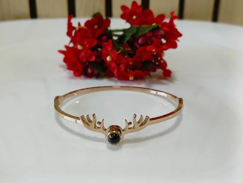 women’s engagement rings with colored diamonds-women’s fine bangle-Tarohi Jewels Stainless Steel Rosegold Plated Deer Antler Kada- STKD 3050