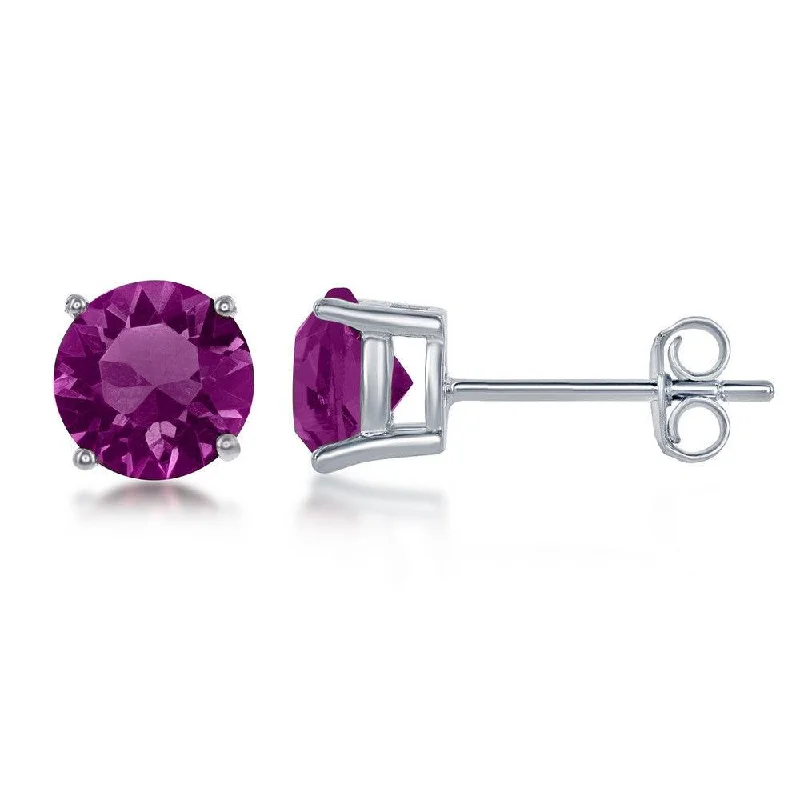 women’s birthstone earrings-Sterling Silver 6mm Purple Amethyst Stud Earrings