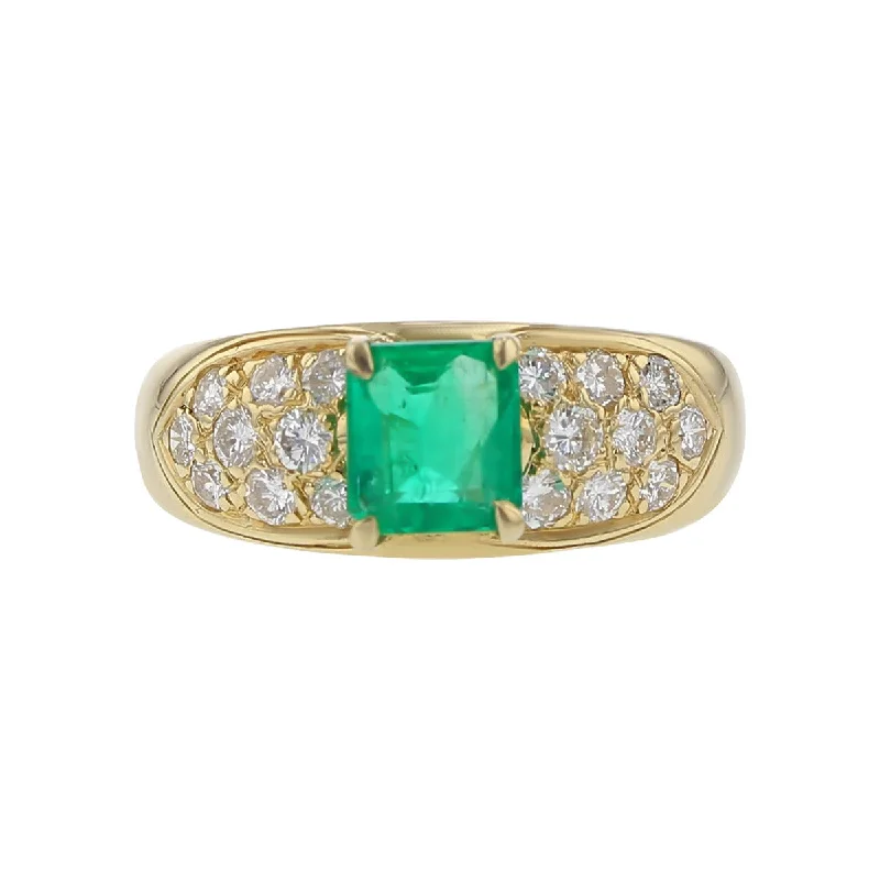 14k Yellow Gold Emerald-cut Emerald and Diamond Ring